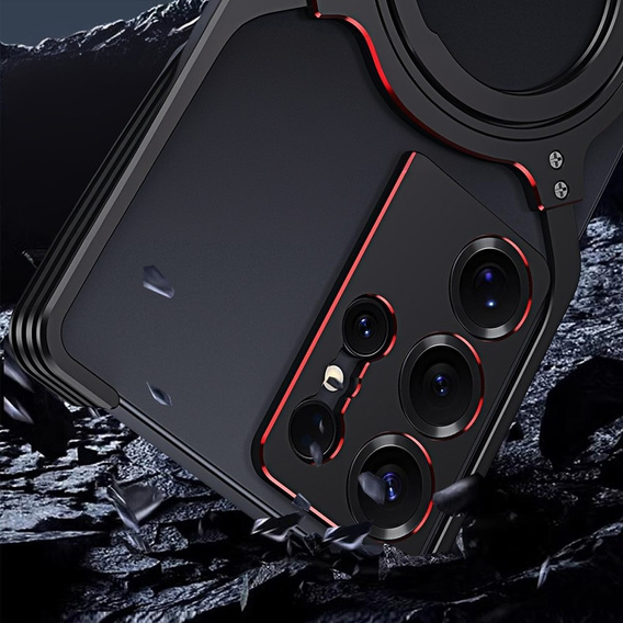 Carcasă pentru Samsung Galaxy S25 Ultra, Kickstand Bumper, cu capac pentru obiectiv, pentru MagSafe, negru / roșu