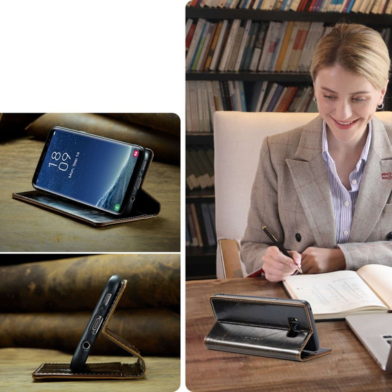 Carcasă flip CASEME pentru Samsung Galaxy S8+ Plus, Waxy Textured, cafea