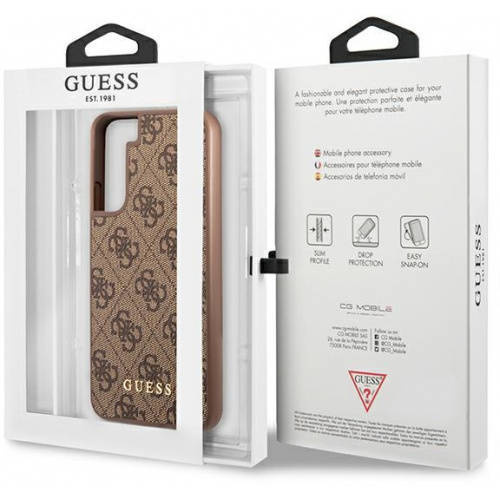 GUESS Huse pentru Samsung Galaxy S23, 4G Metal Gold Logo, maro