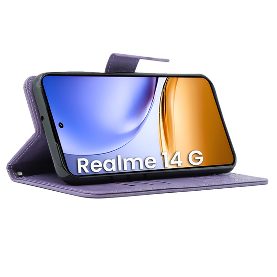 Cu clapetă pentru Realme 14 5G / Realme 14T 5G, Butterfly, violet