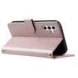 Husă cu clapetă pentru Samsung Galaxy S25 FE, Rhombus Crossbody Leather, roz rose gold