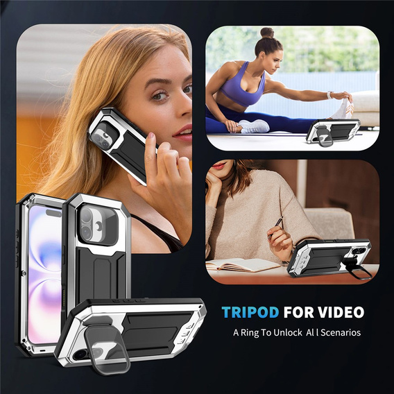 Husă blindată R-JUST cu protecție pentru ecran și suport pentru iPhone 17