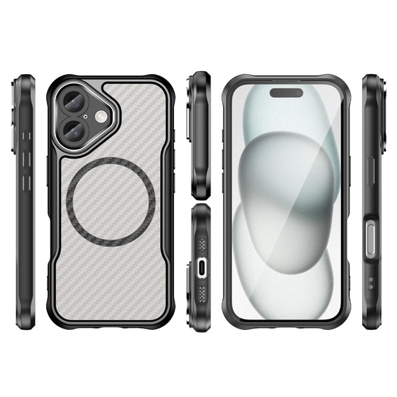 Husă pentru iPhone 16, Fusion Hybrid Carbon, pentru MagSafe, negru