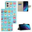 Cu clapetă pentru Motorola Moto G73 5G, Wallet, owls, albastru