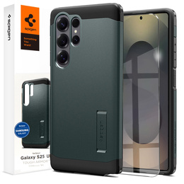 Carcasa Spigen pentru Samsung Galaxy S25 Ultra, Tough Armor Mag MagSafe, verde + 9H Tempered Glass
