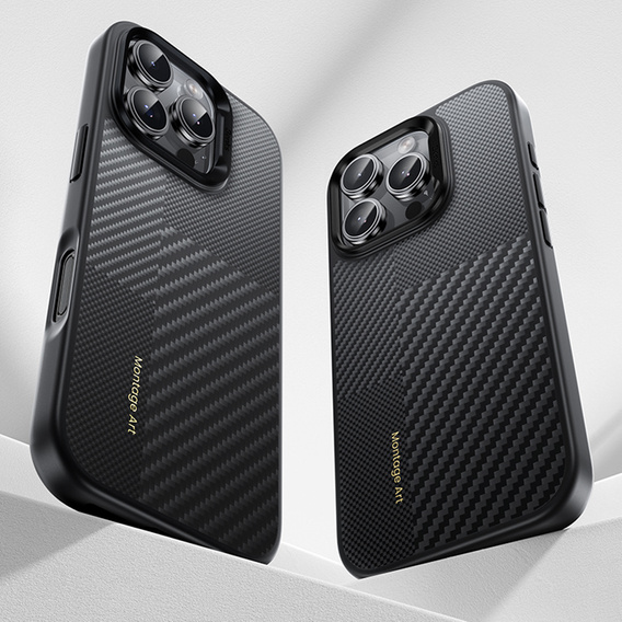 Carcasa BENKS Kevlar pentru iPhone 16 Pro, pentru MagSafe, Carbon Fiber, negru