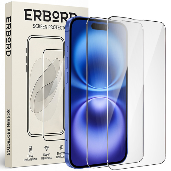 2x sticlă călită ERBORD 9H Hard Glass pe ecran pentru iPhone 16