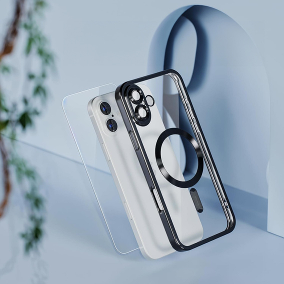 Husă pentru iPhone 16 Plus, Electro MagSafe, negru + Sticlă pentru ecran
