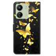 Cu clapetă pentru Xiaomi Redmi 13C / Poco C65, Wallet, Butterflies de aur