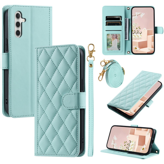 Husă cu clapetă pentru Samsung Galaxy A36 5G, Rhombus Crossbody Leather, verde
