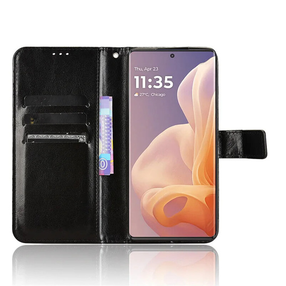 Cu clapetă pentru Motorola Moto G85, Crazy Horse Wallet, negru