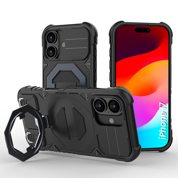 Husă pentru iPhone 17, pentru MagSafe, blindată cu suport, negru