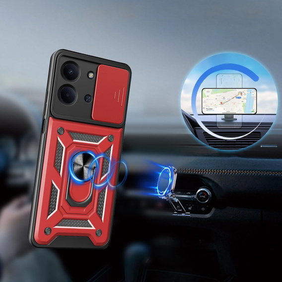Carcasă blindată pentru Xiaomi Redmi 15C 4G/LTE, cu protecție pentru cameră, cu suport, roșu