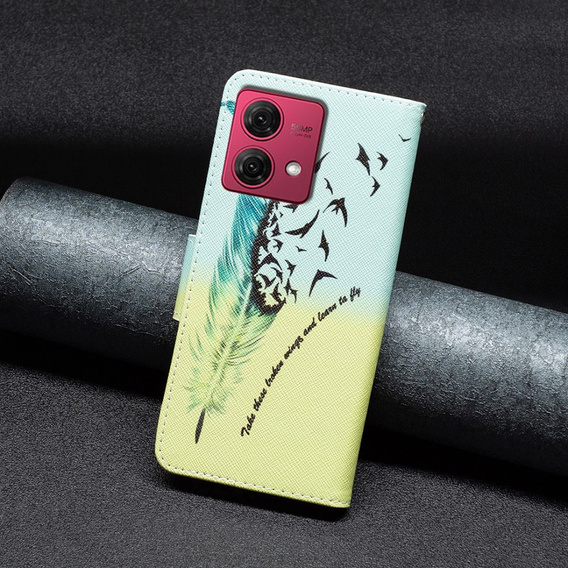 Cu clapetă pentru Motorola Moto G84 5G, Wallet, feather, albastru