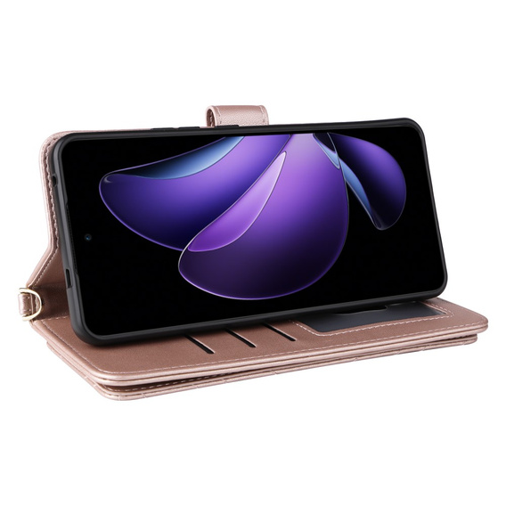 Carcasă cu clapetă pentru Oppo Reno 13F 5G, Crossbody Leather Wallet, roz