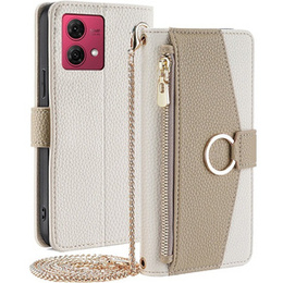 Carcasă flip pentru Motorola Moto G84, Wallet Zipper Pocket, cu oglindă, alb