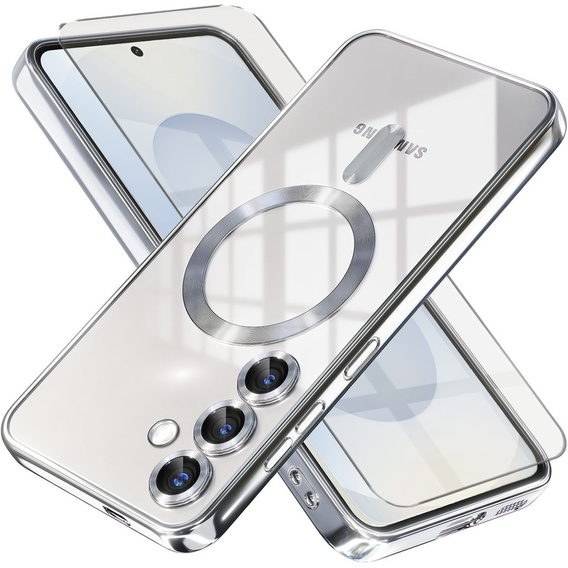 Husă pentru Samsung Galaxy S25, Electro MagSafe, de argint + Sticlă pentru ecran