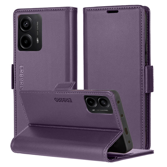 Husă pentru Motorola Moto G24 Power, ERBORD Glossy Litchi, portofel cu clapetă, violet