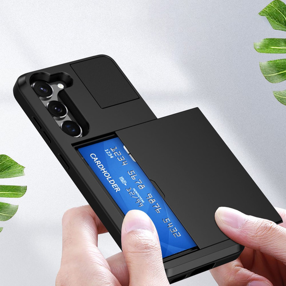 Huse pentru Samsung Galaxy S23, Sliding Card Holder, negru