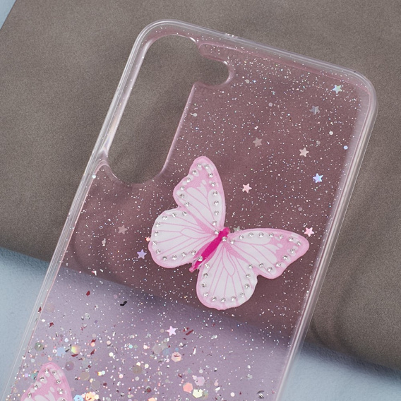 Husă pentru Samsung Galaxy S24, Glitter Butterfly, roz