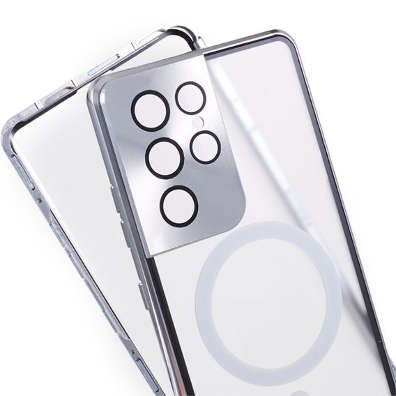 Carcasa Magnetic Dual Glass MagSafe pentru Samsung Galaxy S21 Ultra, de argint