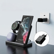 Încărcător wireless inductiv 3 în 1 QI rapid pentru Samsung S25 S24 S23 Galaxy Watch Buds Stație neagră