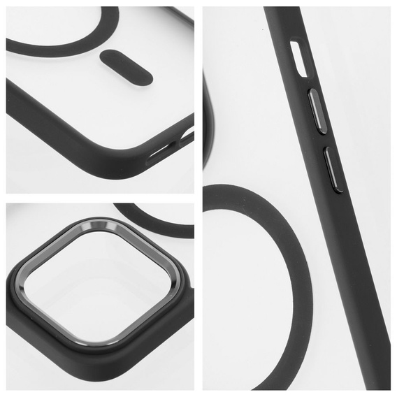 Husă pentru iPhone 16 Pro, pentru MagSafe, ERBORD Matt Case, transparent / negru + sticlă pentru ecran