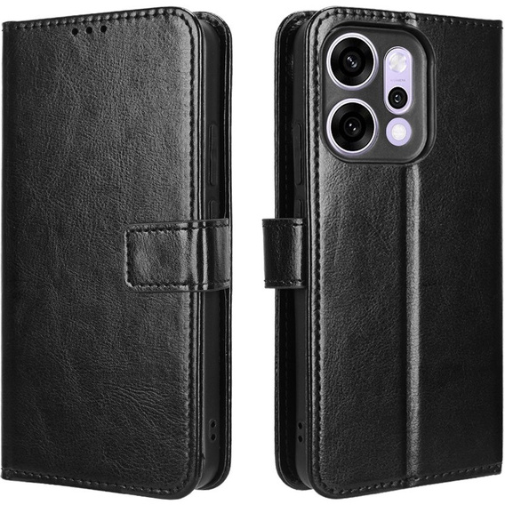 Husă cu clapetă pentru Oppo Reno 14, cu textură Crazy Horse, negru