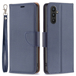 Cu clapetă pentru Samsung Galaxy A25 5G, Wallet Litchi Leather, albastru închis + sticlă 9H