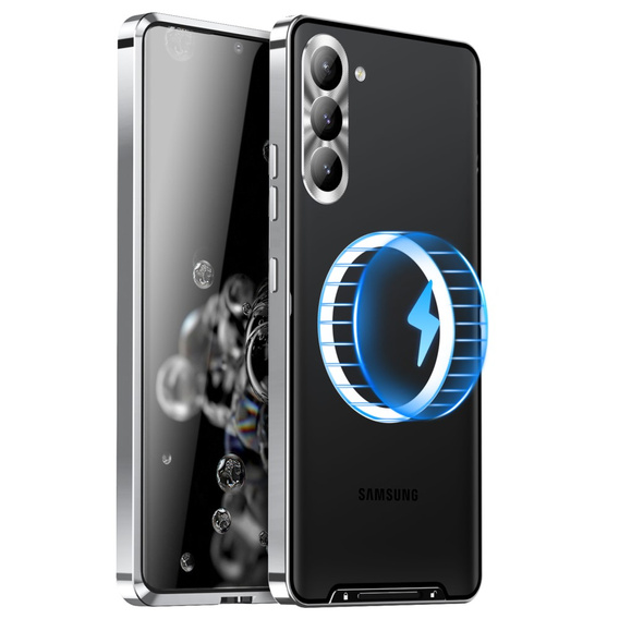 Carcasă de protecție pentru camera foto pentru Samsung Galaxy S23, CamShield MagSafe, transparent / argintiu