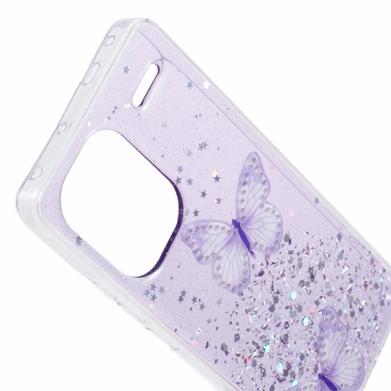 Husă pentru Xiaomi Redmi Note 13 Pro+, Glitter Butterfly, violet