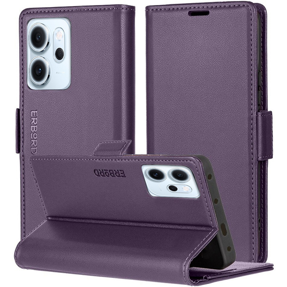 Husă pentru Oppo Reno 14 F / 14 FS, ERBORD Glossy Litchi, portofel cu clapetă, violet
