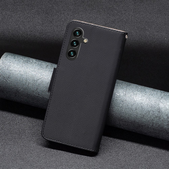 Cu clapetă pentru Samsung Galaxy A55 5G, Wallet Litchi Leather, negru