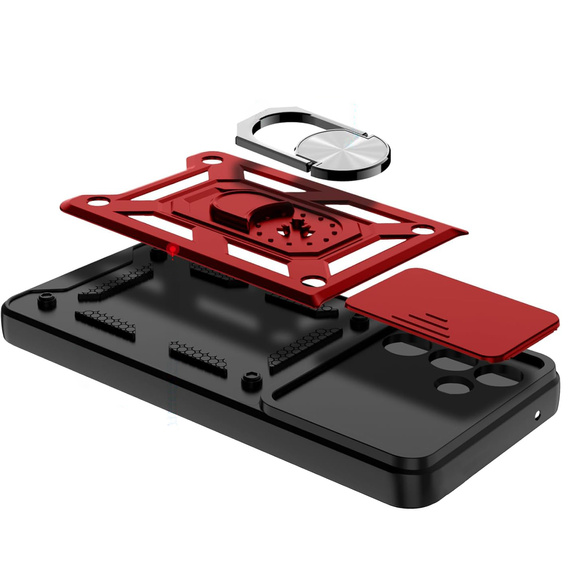 Carcasă blindată pentru Samsung Galaxy A56, CamShield Slide, roșu + sticlă călită 9H