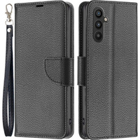 Cu clapetă pentru Samsung Galaxy A34 5G, Wallet Litchi Magnet, negru