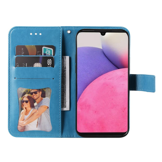 Cu clapetă pentru Samsung Galaxy A33 5G, Mandala Flower, albastru