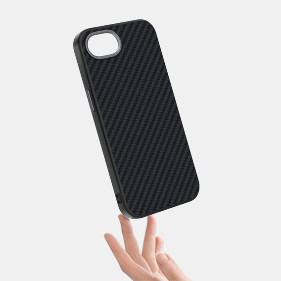 Carcasa ABEEL pentru iPhone 16e, Carbon Fiber, pentru MagSafe, negru