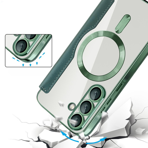 Cu clapetă pentru Samsung Galaxy A36, RFID Wallet MagSafe CamShield, verde
