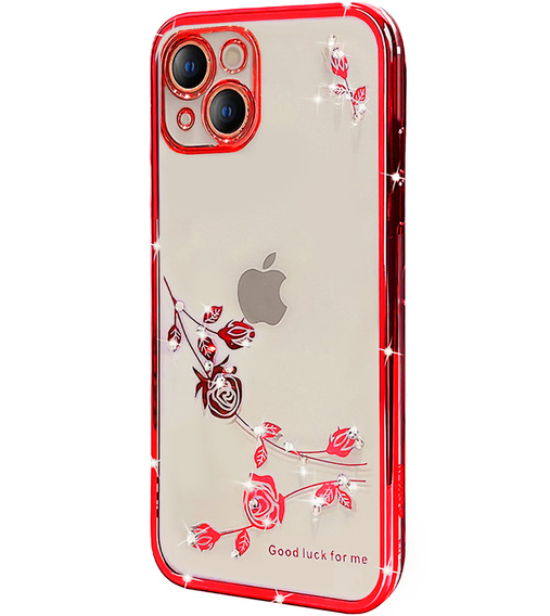 Husă pentru iPhone 15 Plus, Glitter Flower, roșu