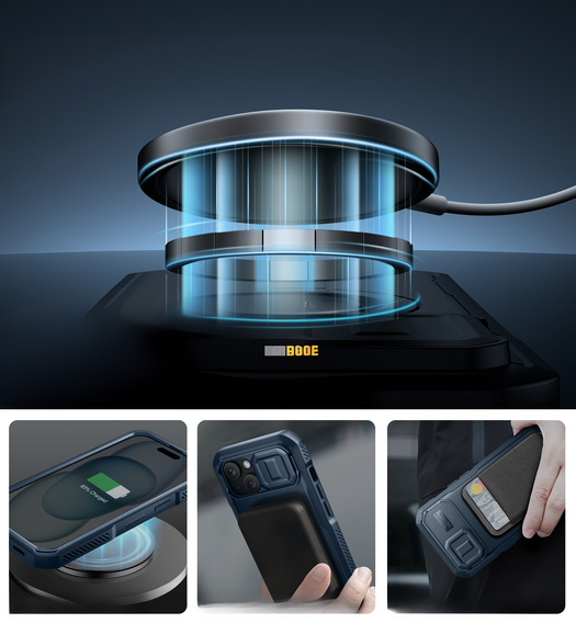 Husă blindată pentru iPhone 15, Dexnor CamProtect MagSafe, albastru închis (Două rame)