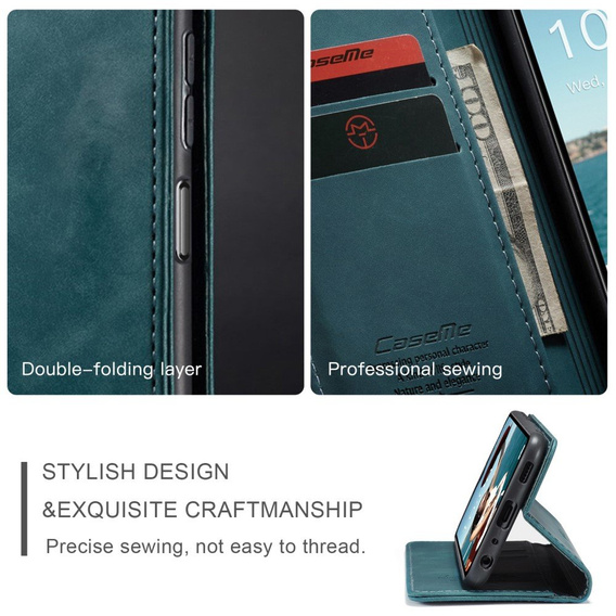 Husa CASEME pentru Samsung Galaxy A12 / M12 / A12 2021, Leather Wallet Case, albastru
