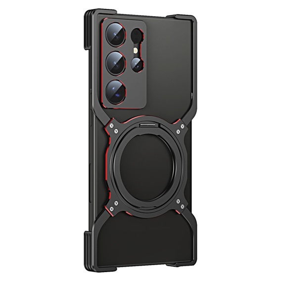 Carcasă pentru Samsung Galaxy S24 Ultra, Kickstand Bumper, cu capac pentru obiectiv, pentru MagSafe, negru / roșu