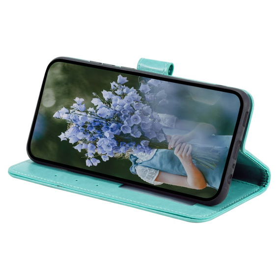 Cu clapetă pentru Samsung Galaxy A15, Mandala Flower, albastru + sticlă 9H 