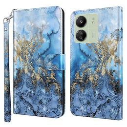 Cu clapetă pentru Xiaomi Redmi 13C / Poco C65, Wallet, Marble albastru