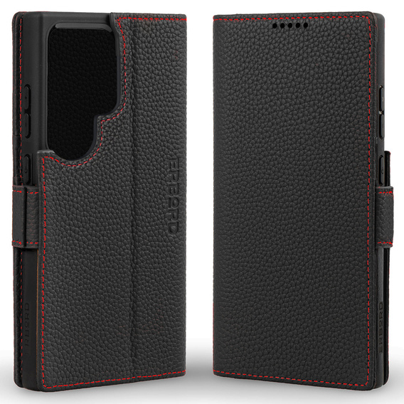 Husă din piele pentru Samsung Galaxy S25 Ultra, ERBORD LeatherWallet, negru