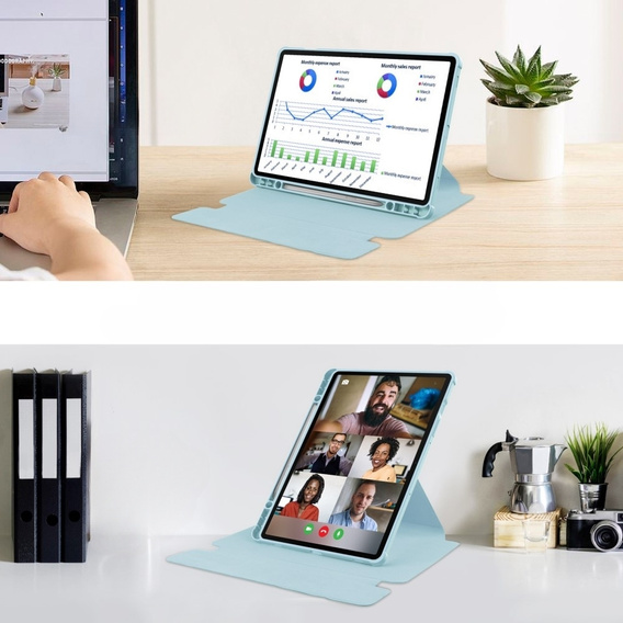 Husă pentru tastatură pentru Samsung Galaxy Tab S9+, Rotary 360° Leather, caz albastru