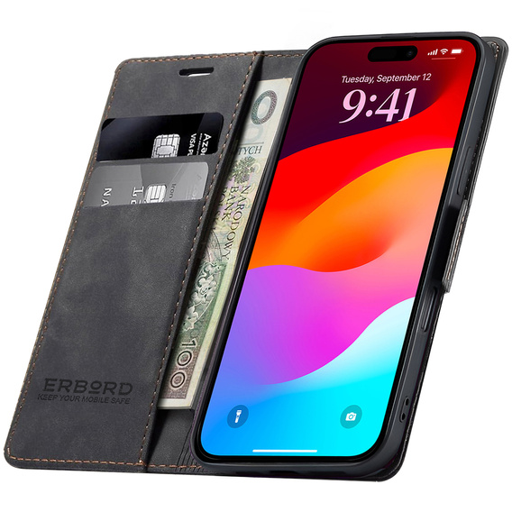 ERBORD Carcasă portofel vintage cu clapetă pentru iPhone 17 Pro Max