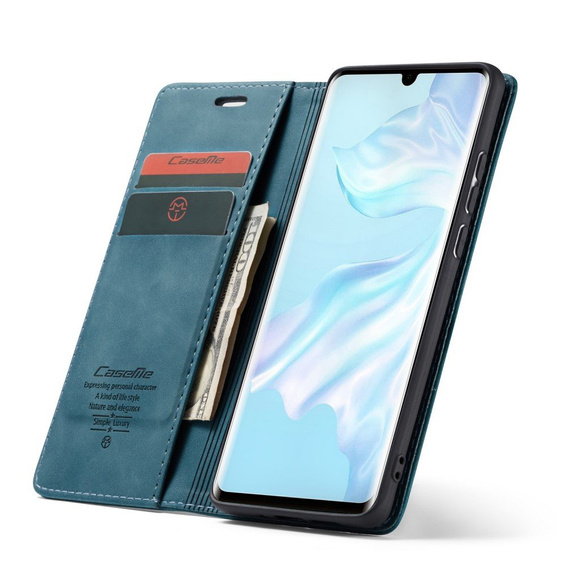 Husa CASEME pentru Huawei P30 Pro, Leather Wallet Case, albastru