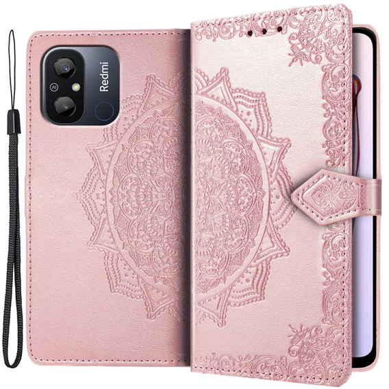 Cu clapetă pentru Xiaomi Redmi 12C, Mandala, roz rose gold