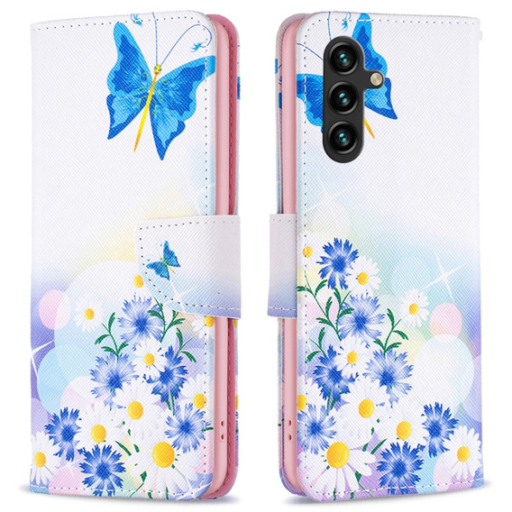 Cu clapetă pentru Samsung Galaxy A05s, Wallet, Butterfly & Flowers alb